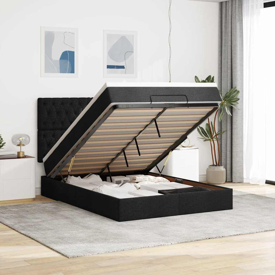 Ottoman bed met matras en LED's 140x190cm stof zwart