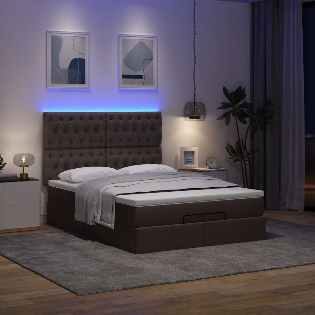 Ottoman bed met matras en LED's 140x190cm stof donkerbruin