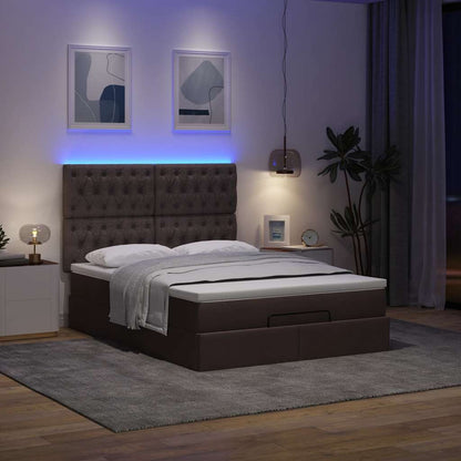 Ottoman bed met matras en LED's 140x190cm stof donkerbruin