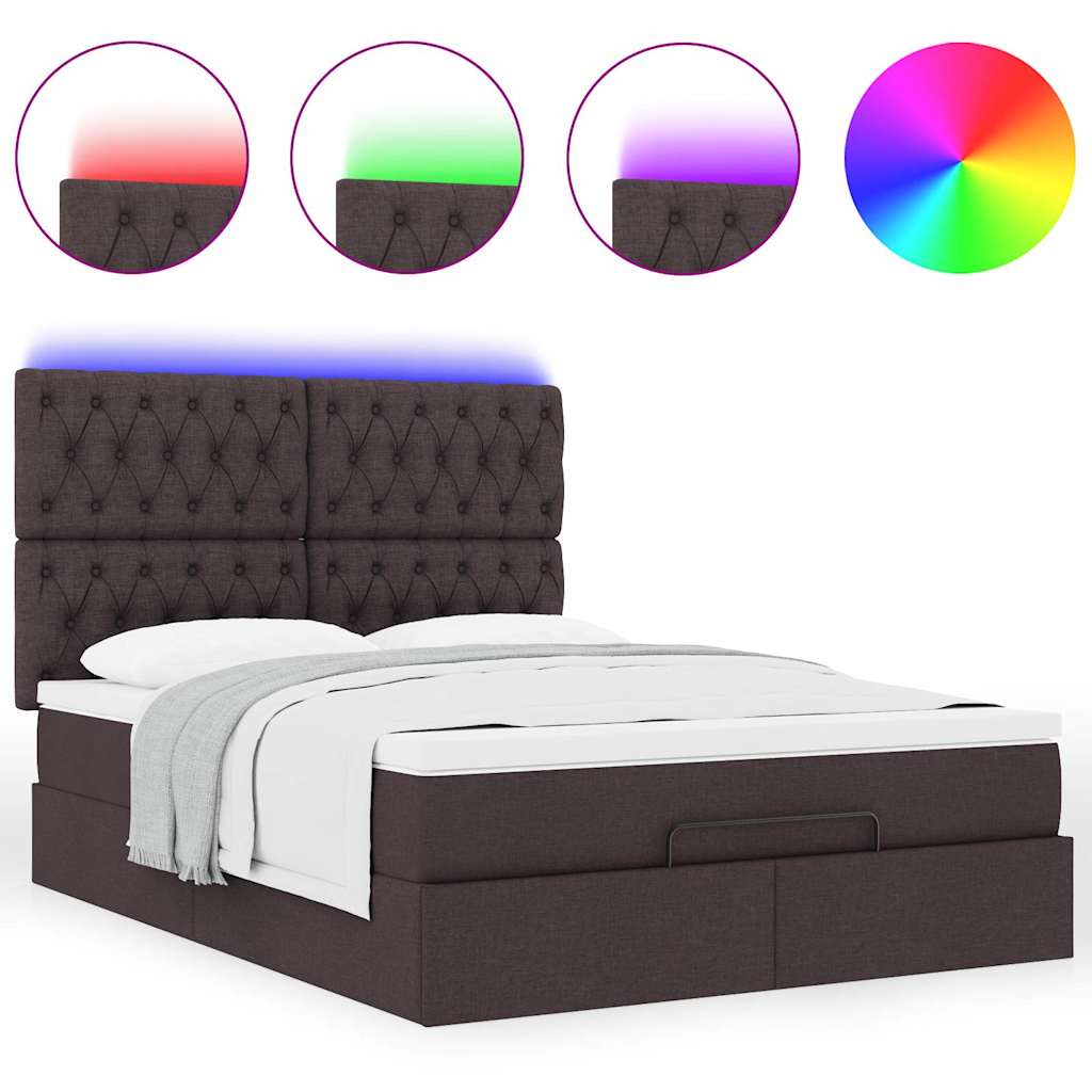 Ottoman bed met matras en LED's 140x190cm stof donkerbruin