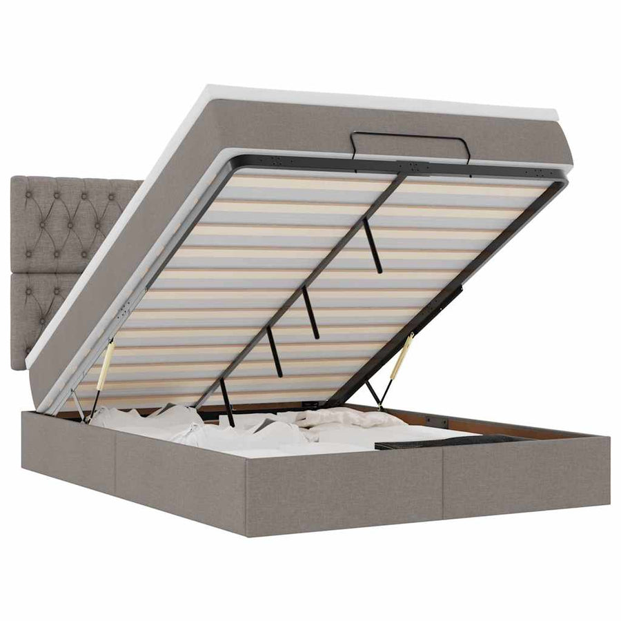 Ottoman Bed Met Matras En Led's 140X190Cm Stof 140 x 190 cm Taupe