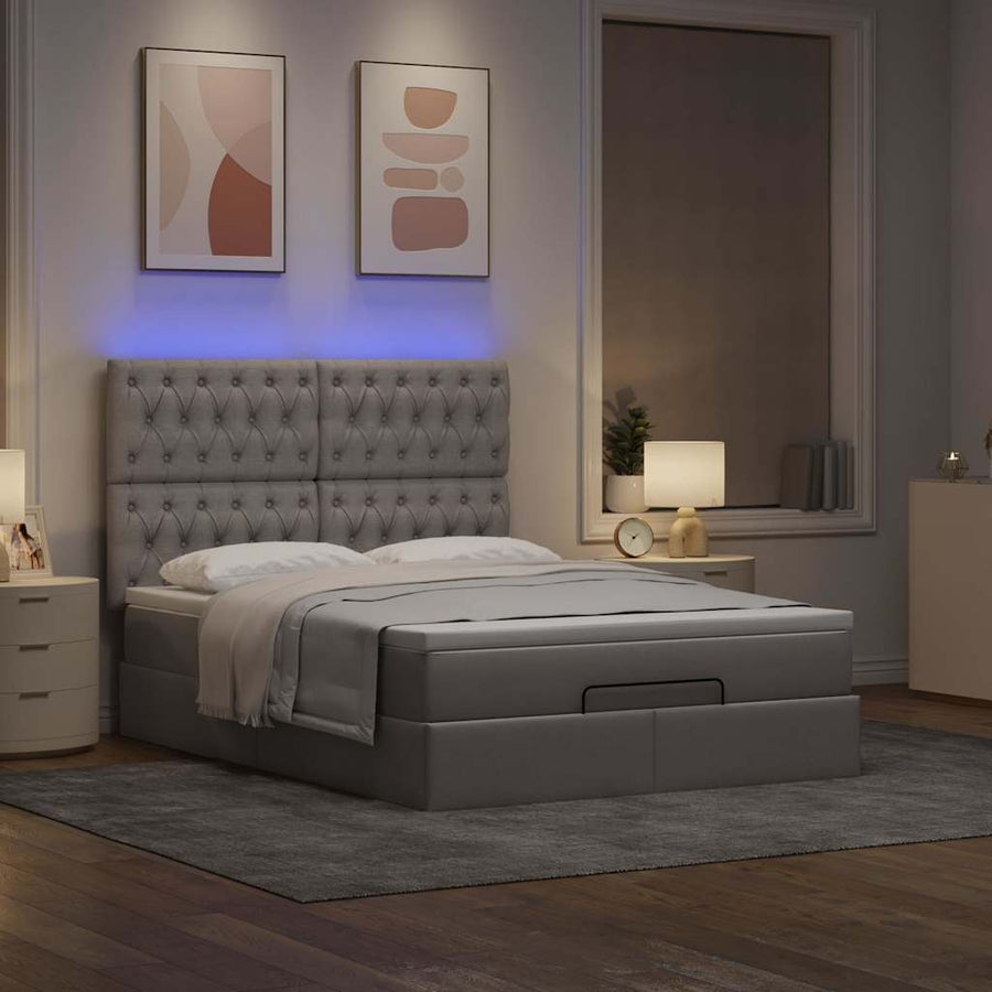 Ottoman Bed Met Matras En Led's 140X190Cm Stof 140 x 190 cm Taupe