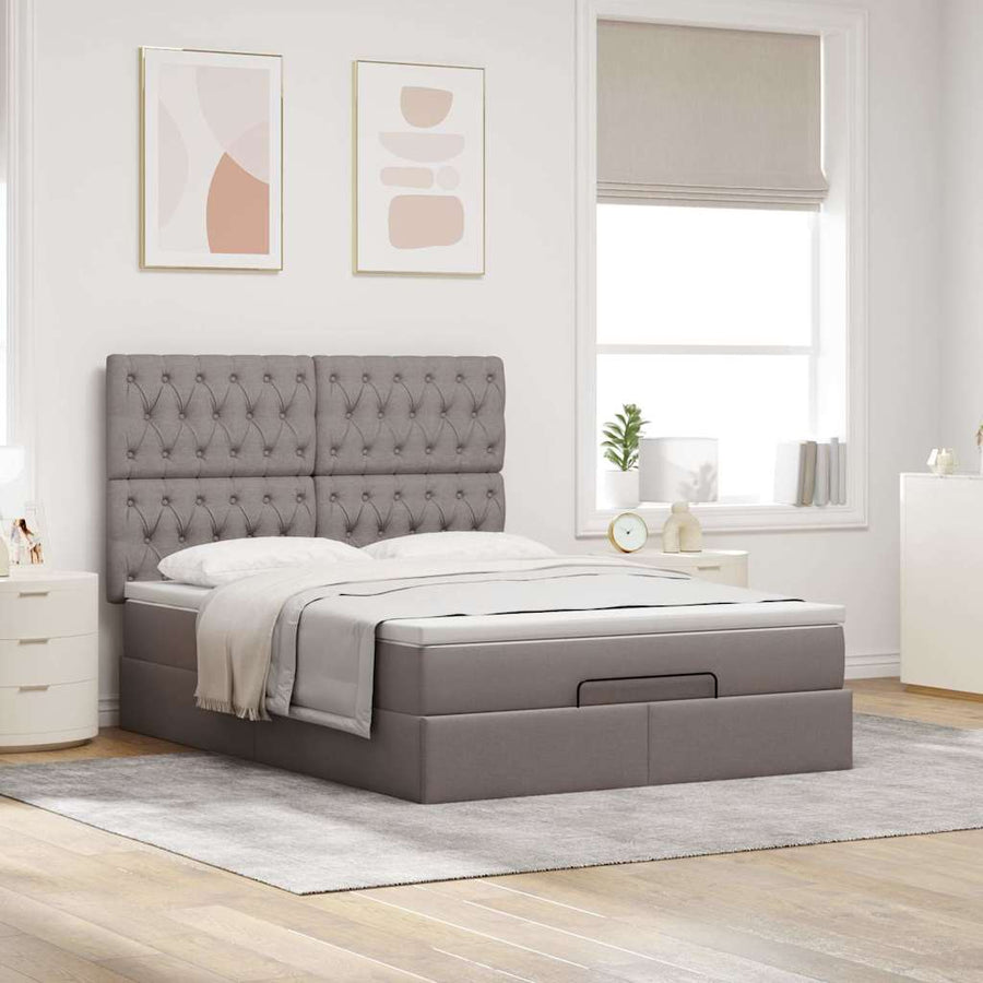 Ottoman Bed Met Matras En Led's 140X190Cm Stof 140 x 190 cm Taupe