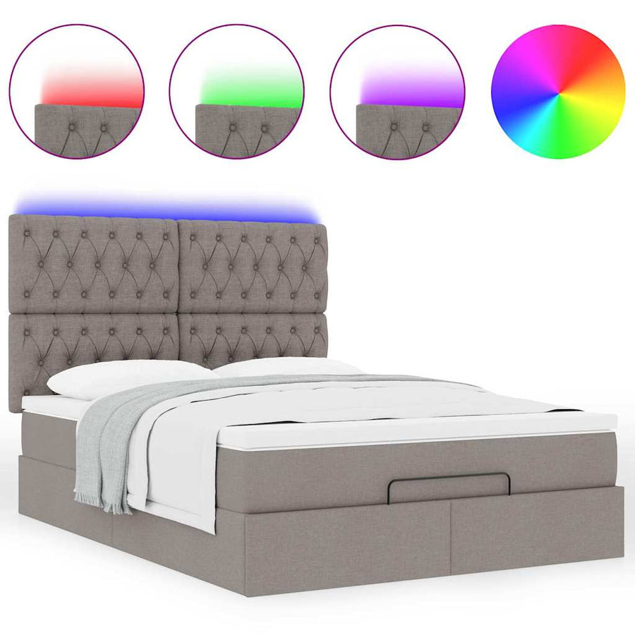 Ottoman Bed Met Matras En Led's 140X190Cm Stof 140 x 190 cm Taupe