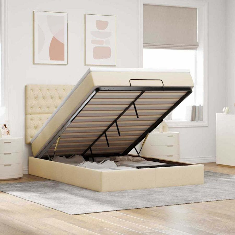 Ottoman bed met matras en LED's 140x190cm stof crèmekleurig