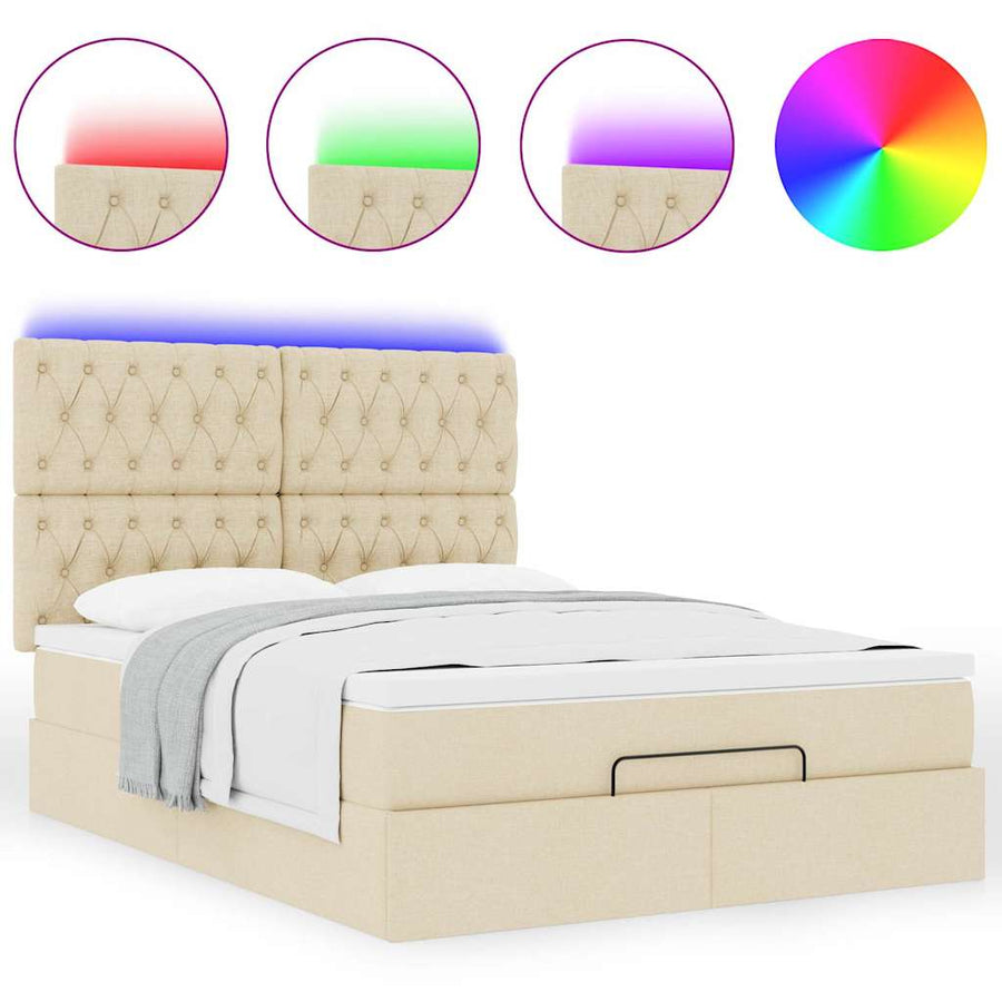 Ottoman bed met matras en LED's 140x190cm stof crèmekleurig