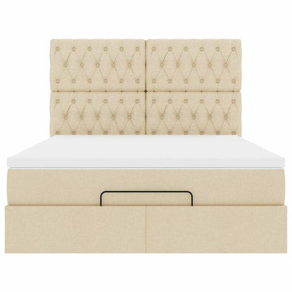 Ottoman bed met matras en LED's 140x190cm stof crèmekleurig