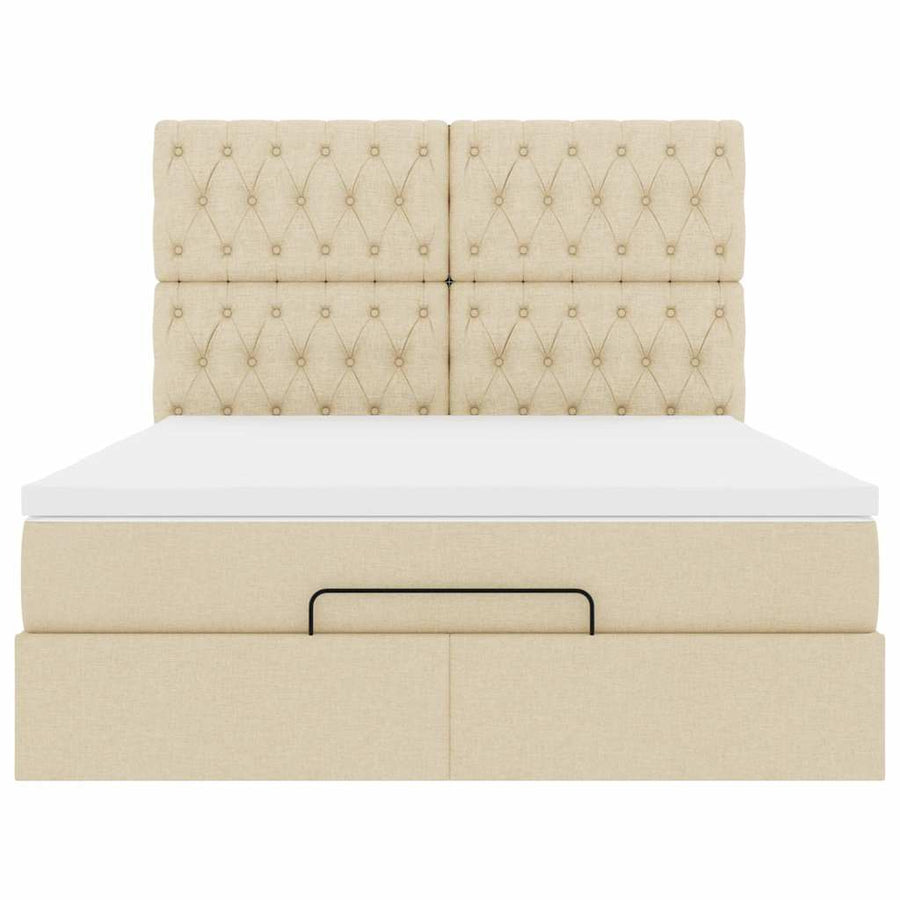 Ottoman bed met matras en LED's 140x190cm stof crèmekleurig