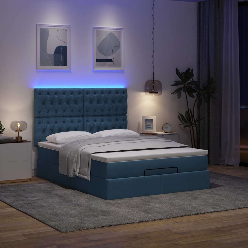 Ottoman bed met matras en LED's 140x190cm stof blauw
