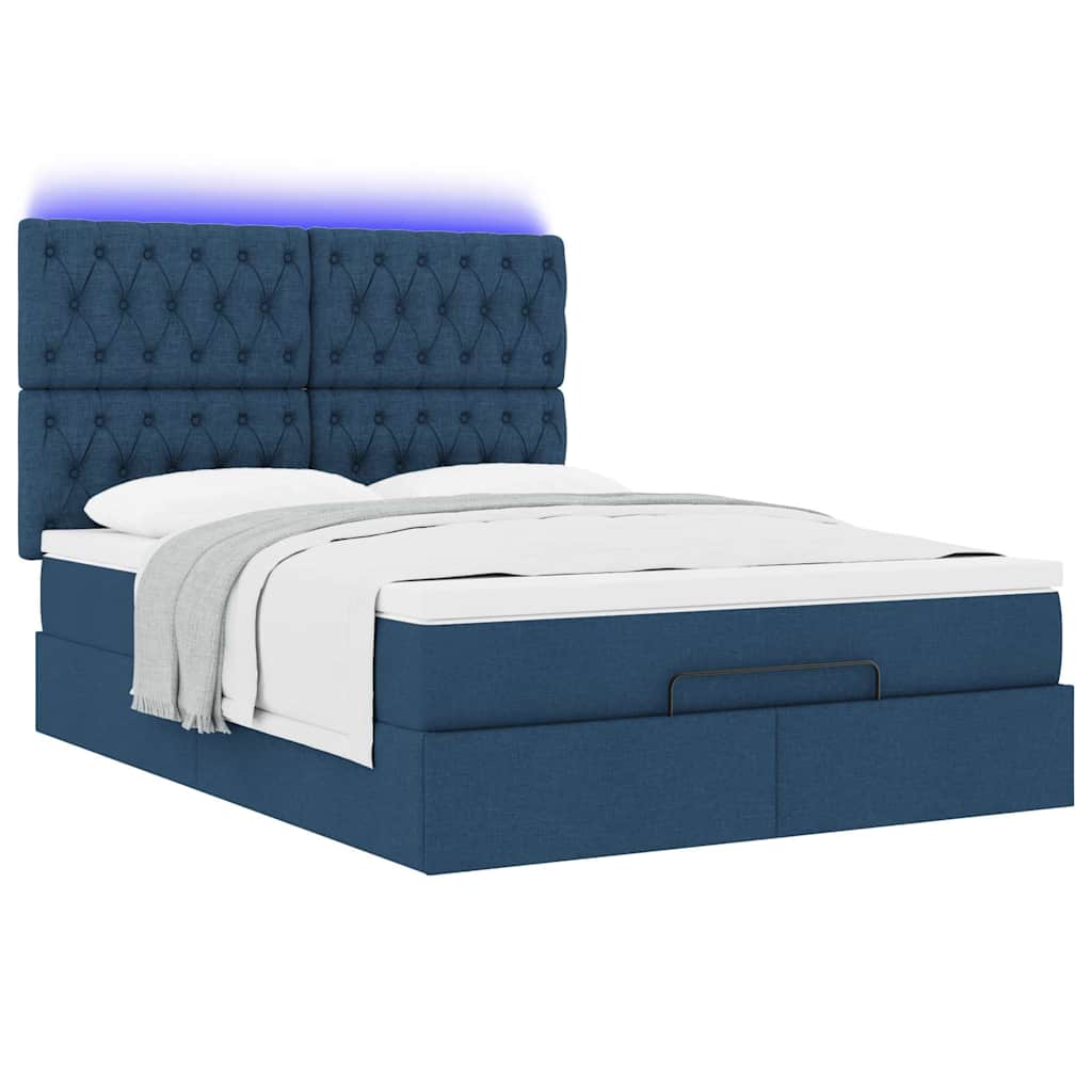 Ottoman bed met matras en LED's 140x190cm stof blauw