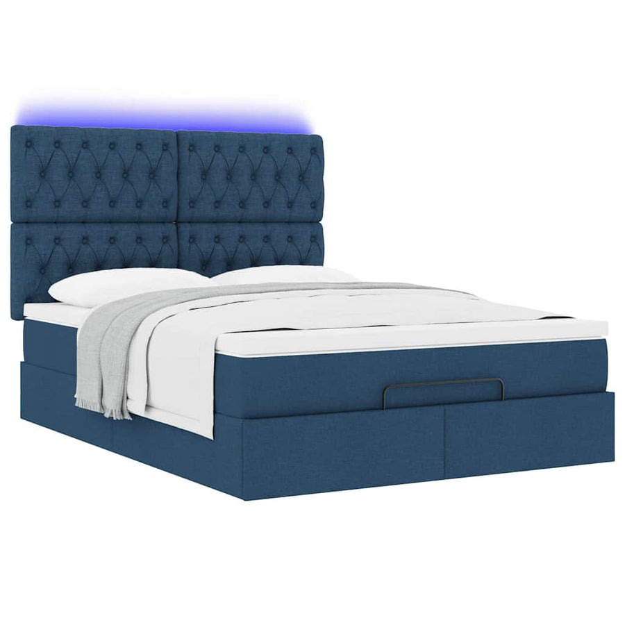 Ottoman bed met matras en LED's 140x190cm stof blauw