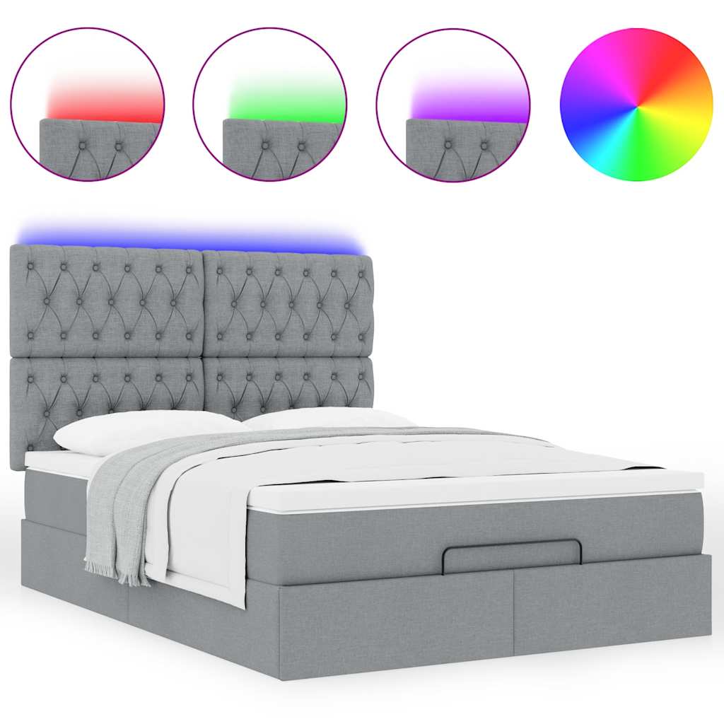 Ottoman bed met matras en LED's 140x200cm stof lichtgrijs