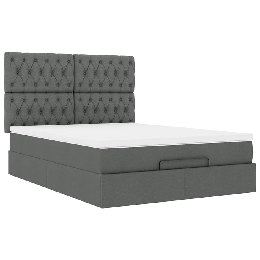 Ottoman bed met matras en LED's 140x200cm stof donkergrijs