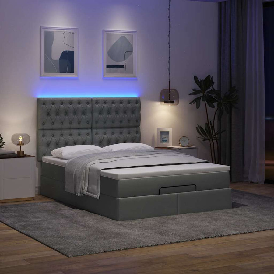 Ottoman bed met matras en LED's 140x200cm stof donkergrijs