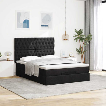 Ottoman bed met matras en LED's 140x200cm stof zwart