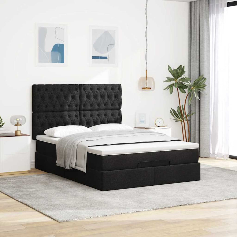 Ottoman bed met matras en LED's 140x200cm stof zwart