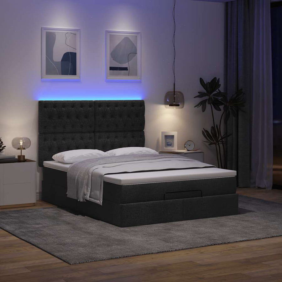 Ottoman bed met matras en LED's 140x200cm stof zwart