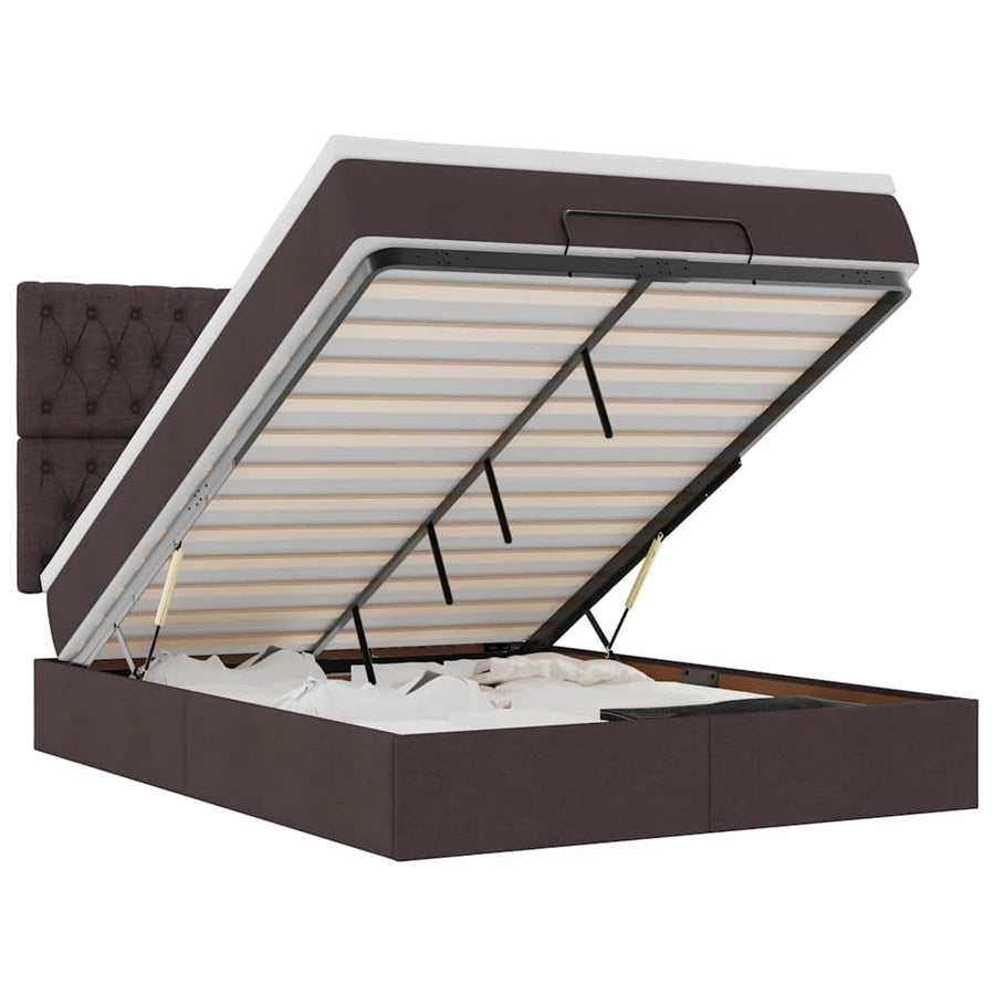 Ottoman bed met matras en LED's 140x200cm stof donkerbruin