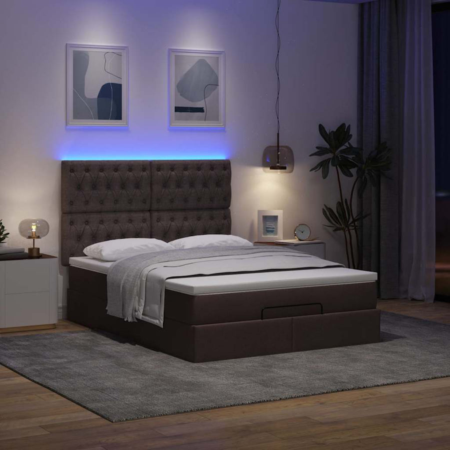 Ottoman bed met matras en LED's 140x200cm stof donkerbruin