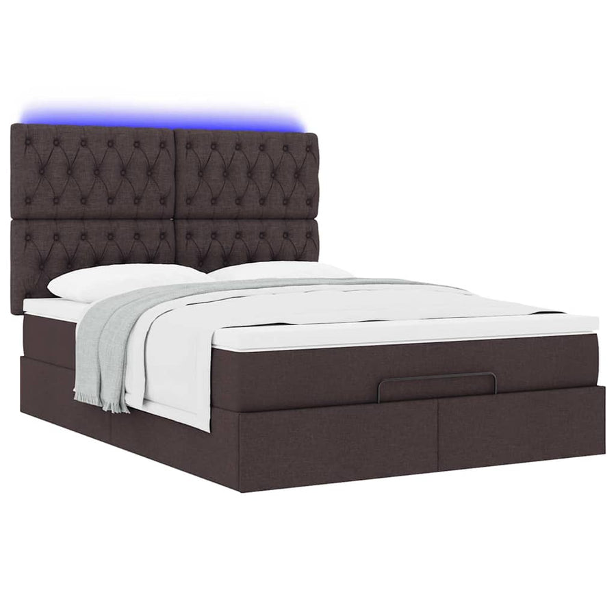 Ottoman bed met matras en LED's 140x200cm stof donkerbruin