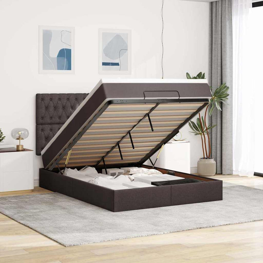 Ottoman bed met matras en LED's 140x200cm stof donkerbruin