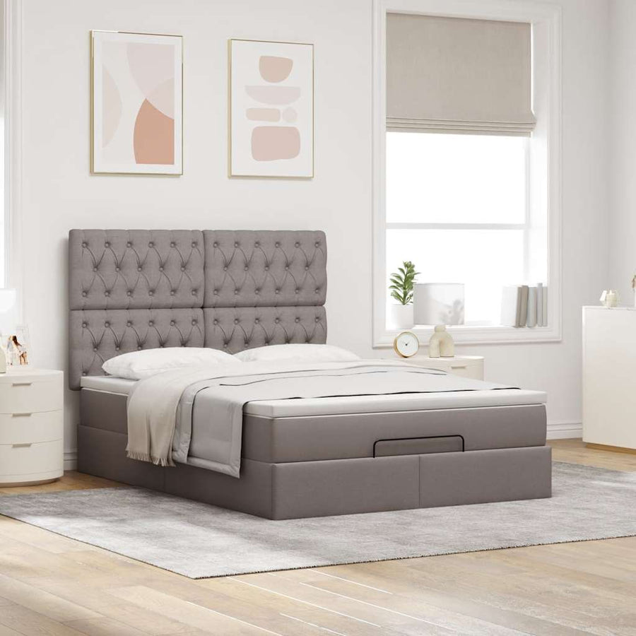 Ottoman bed met matras en LED's 140x200cm stof taupe