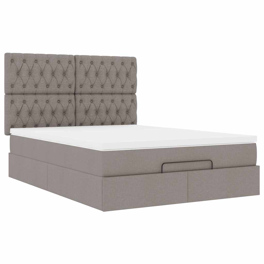 Ottoman bed met matras en LED's 140x200cm stof taupe