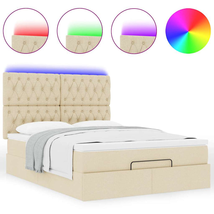 Ottoman bed met matras en LED's 140x200cm stof crèmekleurig