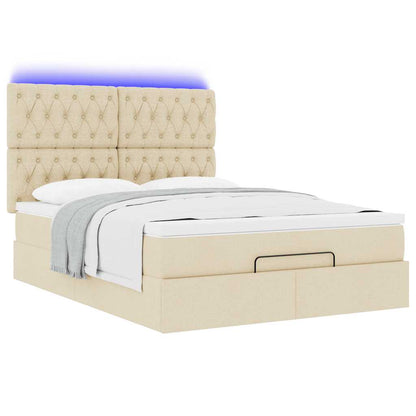 Ottoman bed met matras en LED's 140x200cm stof crèmekleurig