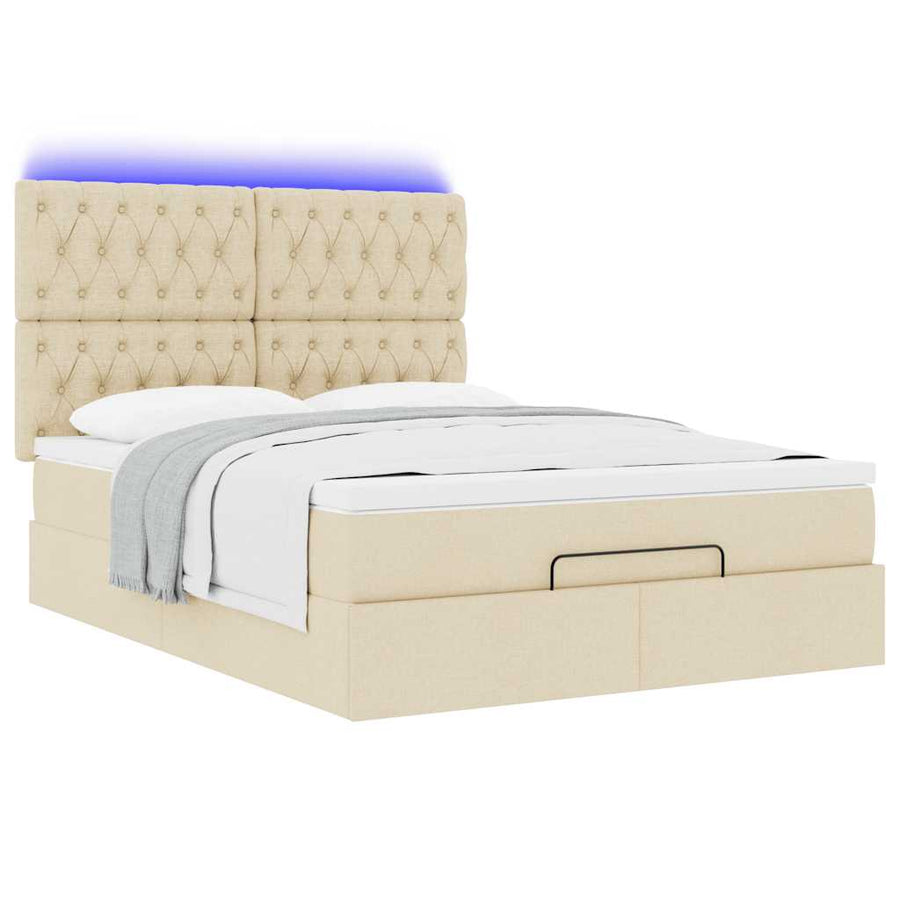 Ottoman bed met matras en LED's 140x200cm stof crèmekleurig