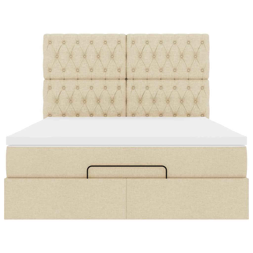 Ottoman bed met matras en LED's 140x200cm stof crèmekleurig