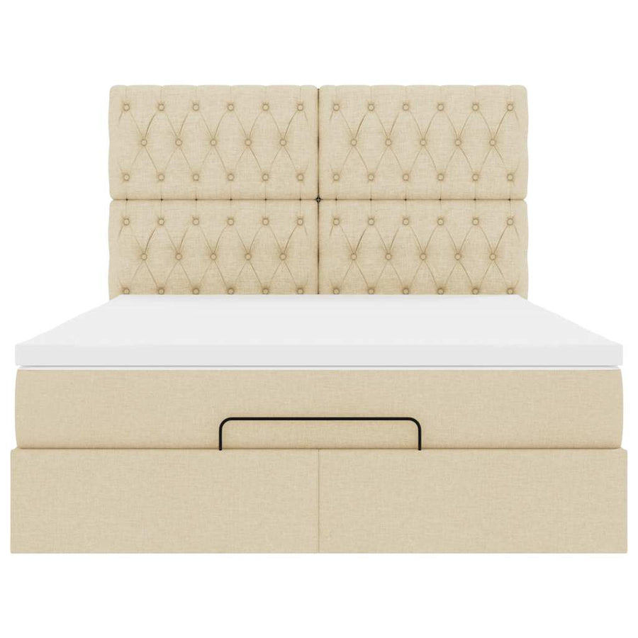 Ottoman bed met matras en LED's 140x200cm stof crèmekleurig
