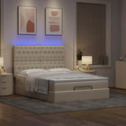 Ottoman Bed with Mattress and LEDs 140x200cm Fabric Cream