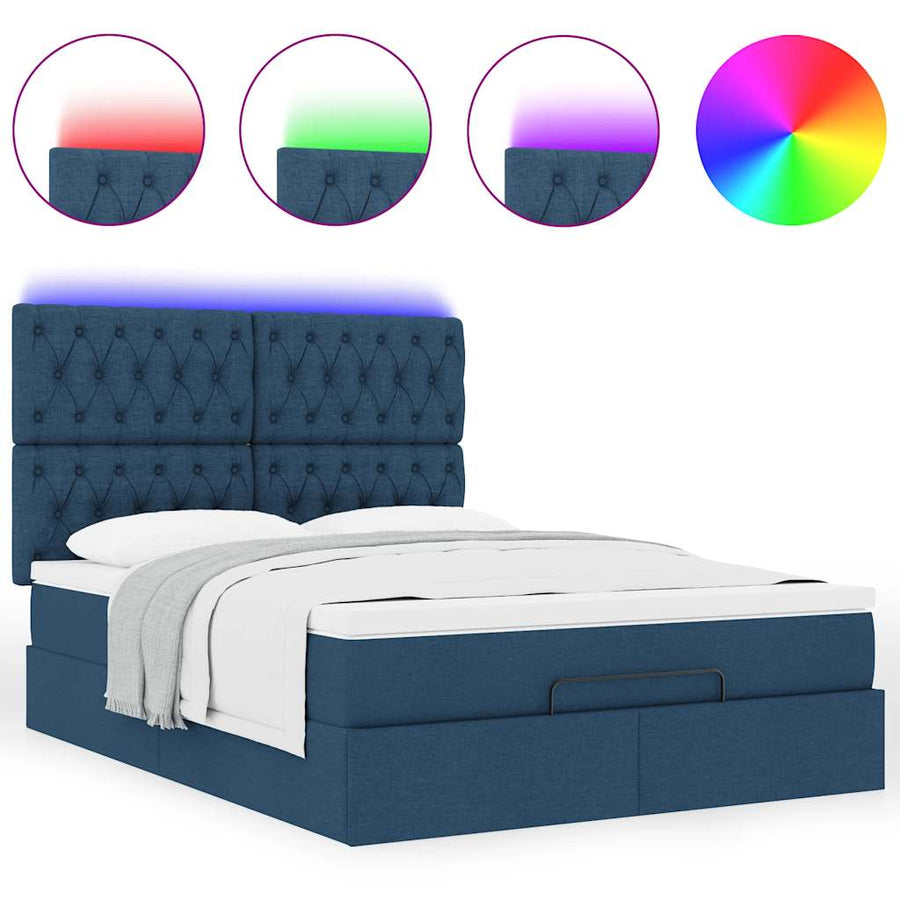 Ottoman bed met matras en LED's 140x200cm stof blauw