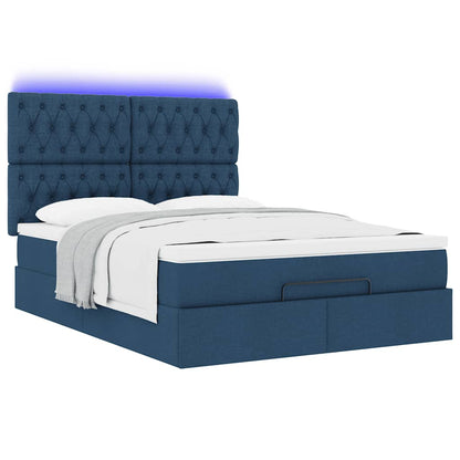 Ottoman bed met matras en LED's 140x200cm stof blauw