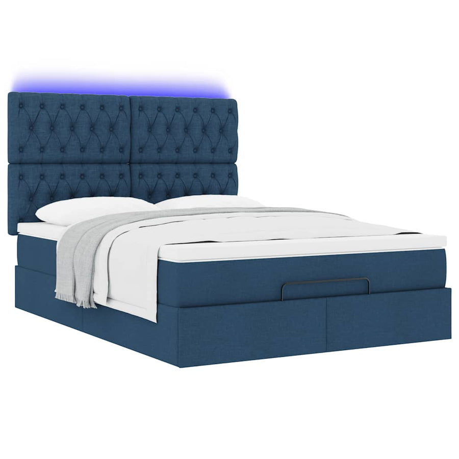 Ottoman bed met matras en LED's 140x200cm stof blauw