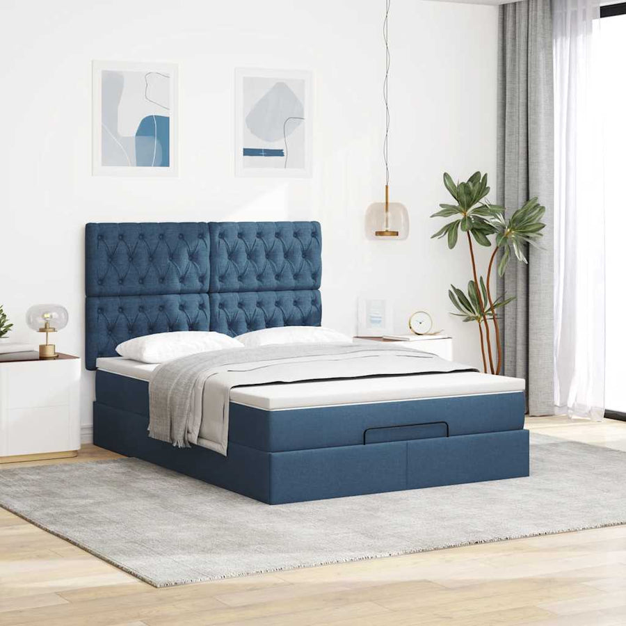 Ottoman bed met matras en LED's 140x200cm stof blauw