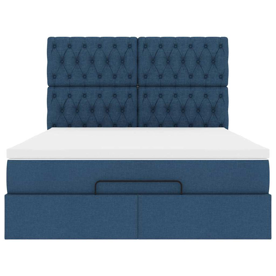 Ottoman bed met matras en LED's 140x200cm stof blauw