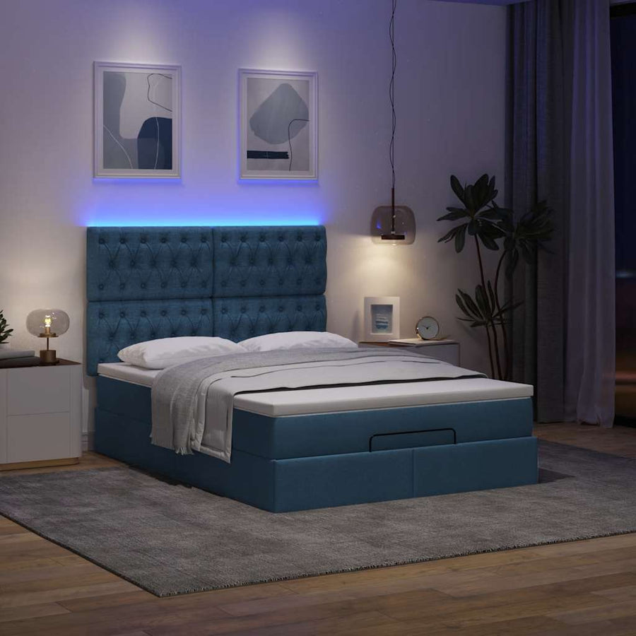 Ottoman bed met matras en LED's 140x200cm stof blauw