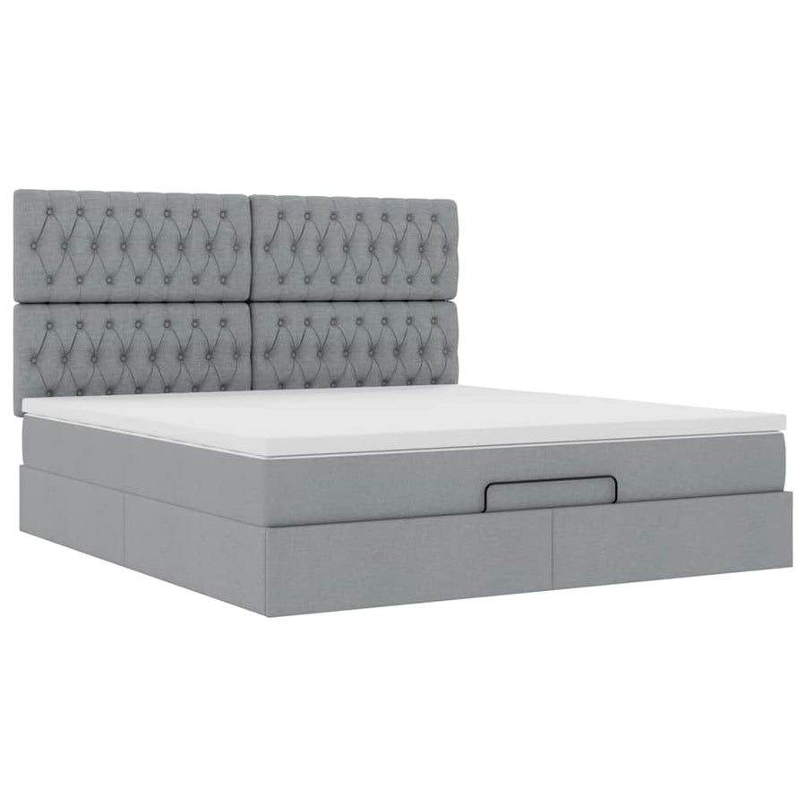 Ottoman bed met matras en LED's 160x200cm stof lichtgrijs