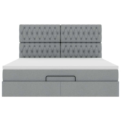 Ottoman bed met matras en LED's 160x200cm stof lichtgrijs