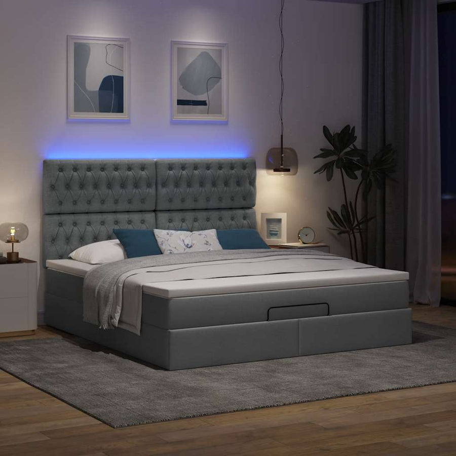 Ottoman bed met matras en LED's 160x200cm stof donkergrijs