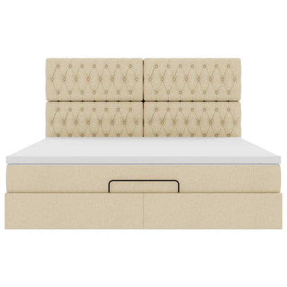 Ottoman bed met matras en LED's 160x200cm stof crèmekleurig