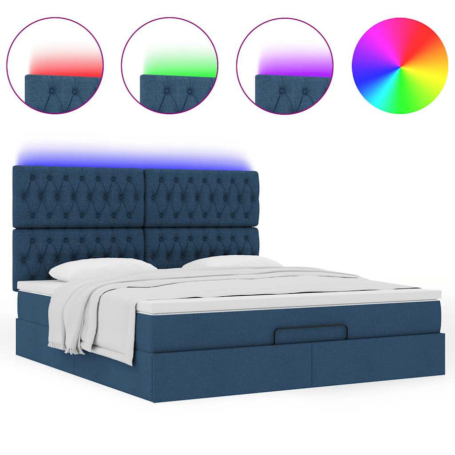 Ottoman bed met matras en LED's 160x200cm stof blauw