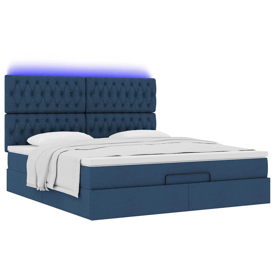 Ottoman bed met matras en LED's 160x200cm stof blauw
