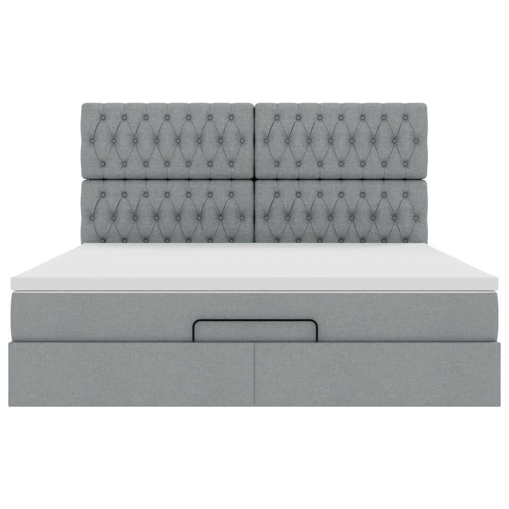 Ottoman bed met matras en LED's 180x200cm stof lichtgrijs