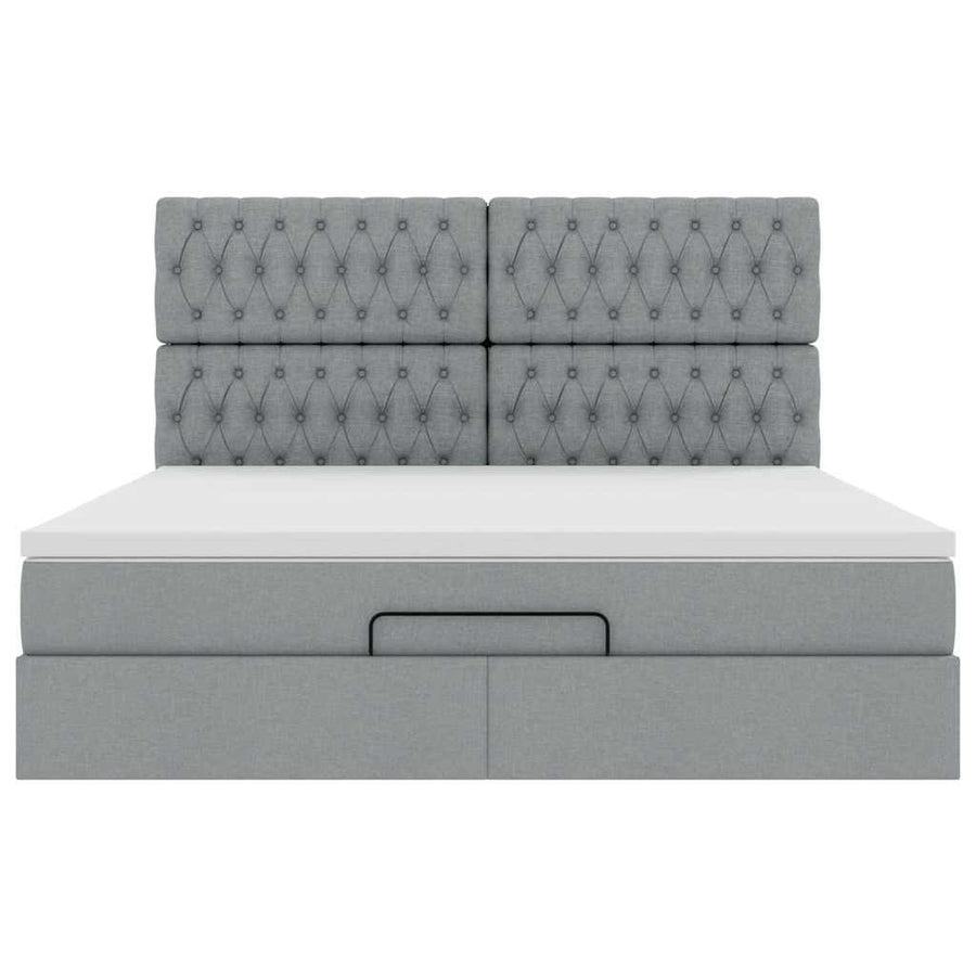 Ottoman bed met matras en LED's 180x200cm stof lichtgrijs