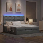Ottoman bed with mattress and LEDs 180x200cm fabric light grey