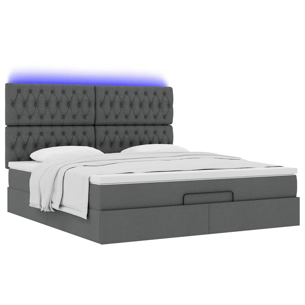 Ottoman bed met matras en LED's 180x200cm stof donkergrijs
