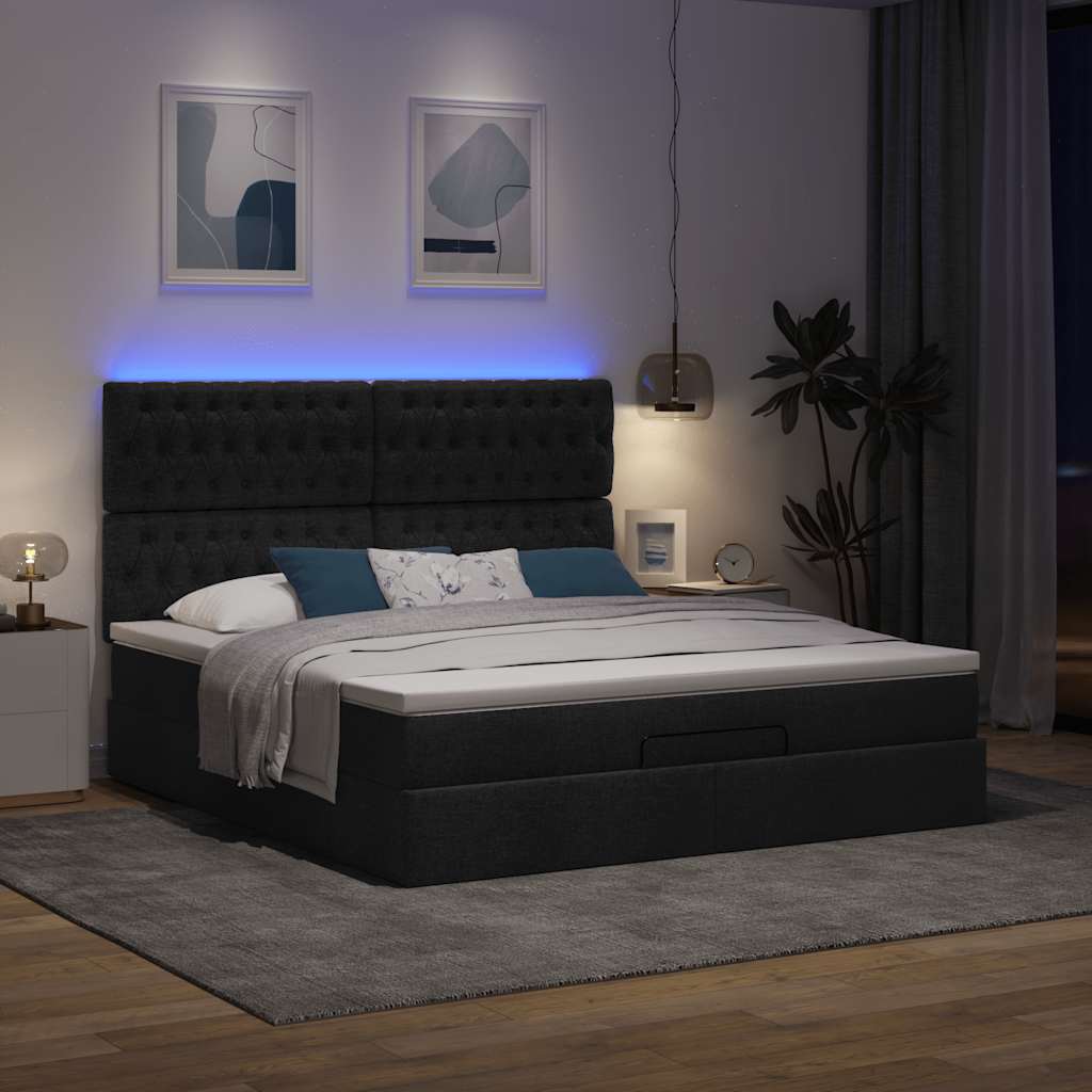 Ottoman bed met matras en LED's 180x200cm stof zwart